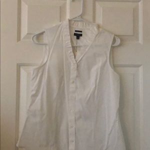 Talbots white ruffle neck sleeveless blouse